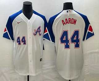 Mens Atlanta Braves #44 Hank Aaron Number White 2023 City Connect Cool Base Stitched Jerseys